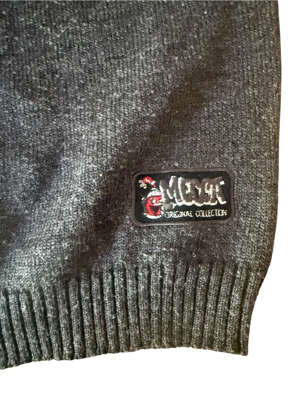 mecca Charcoal Gray Crewneck Sweater with White Elbow Patches and Red Accent boy